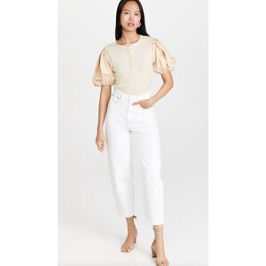 Ulla Johnson Kara Puff Sleeve Short Sleeve Top Small Oatmeal Color 100% Cotton